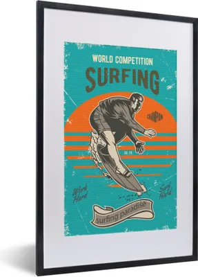 Produktbild von MuchoWow® MuchoWow® Gerahmtes Poster Vintage - Surfen - Surfbrett 40x60 cm - Poster mit zchwarzem Bilderrahmen - Poster in Rahmen