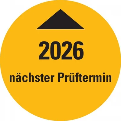 Produktbild von Dreifke® Systemprüfplakette nächster Prüftermin 2026, gelb Dokufolie, Ø 30mm,...