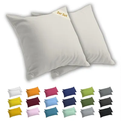Produktbild von Lavea® 2er Set Kissenbezug 80x80 cm, 100% Baumwolle Jersey, YKK-Reißverschluss, Creme Naturweiß