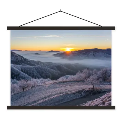 Produktbild von MuchoWow® Textilposter Winter - Berge - Sonne - Abend 150x113 cm mit schwarzem Rahmen - Wohnzimmer