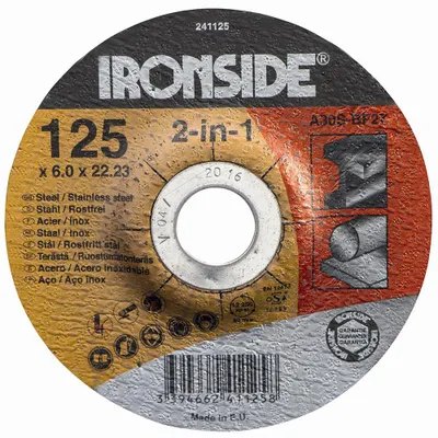 Image de Ironside 241-125 Meule à ébarber 125/6mm métal coudé, alésage 22mm, gris