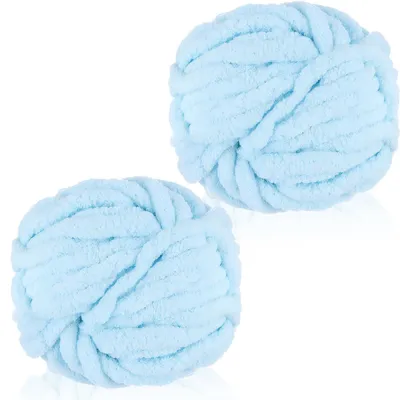 Produktbild von Chenille Wolle zum Häkeln und Stricken, Chunky Garn 500g (2x 250g), Hellblau
