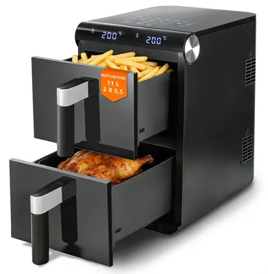 Heißluftfritteuse 11 l XXL 2 Kammern Dual-Zone Turm Airfryer 2800 W Touch