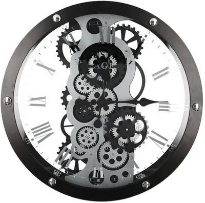 Image de Horloge murale industrielle Azomor avec aiguilles métalliques et rouages mobiles, 54 cm