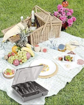 Produktbild von Ibenzoa® Besteckbox mit abnehmbarem Deckel – BPA‑freier Kunststoff, 30 x 30 x 7 cm, 5 Fächer, Platz für 9–12 Pers., kompakt & reisefreundlich, 700 g