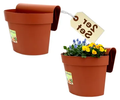 Produktbild von 2er Set Geländertopf Balkon mit Wasserspeicher Blumentopf Zaun Blumenkasten Geländer Geländerkasten Balkontopf Balkonkasten