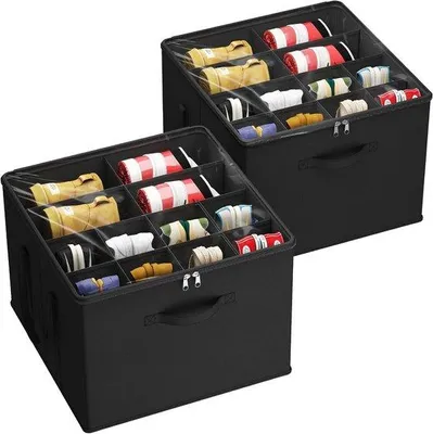 Produktbild von Schuh-Organisator-Set aus 2 für 16 Paar Schuhe - Große Schrank mit Trennwänden und Deckel - Räumerschonender Schuhkasten mit Griffen, schwarz