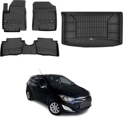 Obrázok produktu pre Sada podlahových rohoží a vložiek do kufra OMAC pre Hyundai i20 2008-2014 gumové čierne 4x