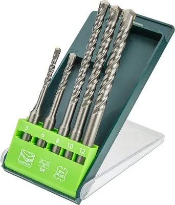 Immagine prodotto di VERTO set di punte per calcestruzzo SDS Plus, set di 5 per gres, calcestruzzo cellulare - 5, 6 x 110 mm + 8, 10, 12 x 160 mm, avvolgimento a doppia spirale S4