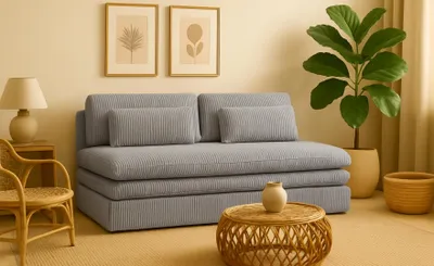Zdjęcie produktu dla Sofa z funkcją spania i przechowywania OLIA, tkanina Poso, Jasnoszary