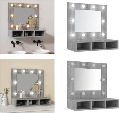 Produktbild von vidaXL Spiegelschrank mit LED Grau Sonoma 60x31,5x62 cm - Spiegelschrank - Spiegelschränke - Wand Spiegelschrank - Kosmetikspiegel