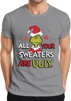 Obrázok produktu pre Grinch Všetky tvoje svetre sú škaredé Vianočné vtipný darček Pánske tričko, sivé, S