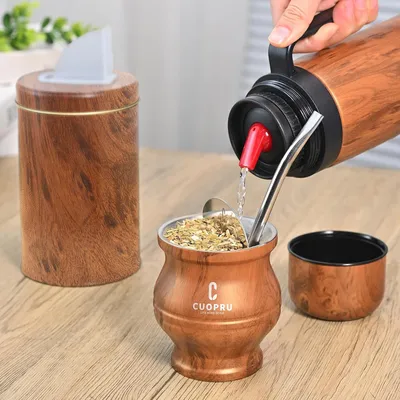 Produktbild von Yerba Mate Tasse – Set mit doppelwandiger Edelstahl-Teetasse, Teeformer-Set, Bombilla-Strohhalmen und Reinigungsbürste