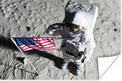 Produktbild von MuchoWow® Poster Astonaut - Amerika - Flagge 60x40 cm - Schlafzimmerdekoration