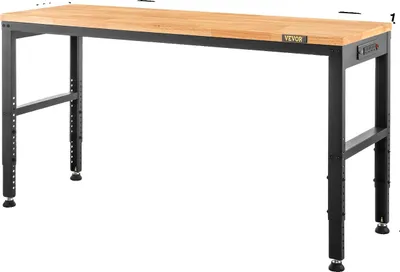 Image de Établi robuste, réglable en hauteur, plateau en chêne durable, capacité de charge de 900 kg pour le bureau et la maison, 61 x 20 pouces sans roulettes