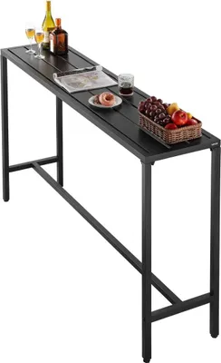 Obrázek produktu pro Venkovní barový stůl, 160 x 37,5 cm Terasový barový stůl, voděodolná deska a pevný kovový rám, obdélníkové jídelní stoly s výškou pultu, venkovní nábytek na balkon, zahradu, k vířivce, k bazénu, do interiéru
