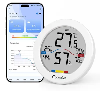 Productafbeelding van Hygrometer vochtigheidsmeter - Bluetooth met app - Dauwpunt en VPD - LCD-display - Binnen