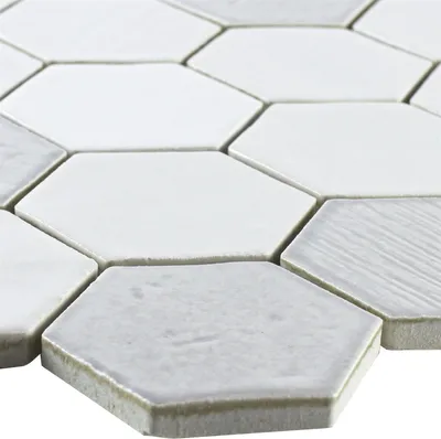 Produktbild von Keramik Mosaikfliese Roseburg Hexagon Glänzend Weiß