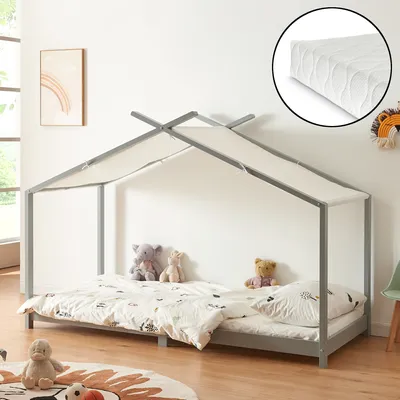 Produktbild von Kinderbett 'Brome' Hausbett mit Matratze 90 x 200 cm Grau