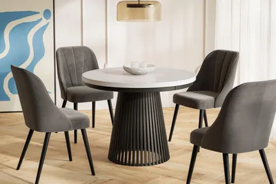 Immagine prodotto di Tavolo da Pranzo Allungabile, Tavolo da Cucina Rotondo, Stabile Costruzione con Gambe in Metallo, Diametro 100 cm, Bianco, Collezione Nero