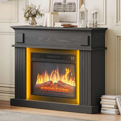 Produktbild von Elektrokamin 2000W Elektrischer Kamin bis 30 m², mit 3D-Flammeneffekt, 24-Farben-LED Dekokamin, 100 x 26 x 80 cm, Schwarz