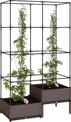 Obrázek produktu pro Květináč s mřížkou - stojací model - 2 PP květináče s odtokovými otvory - 100 x 50 x 174 cm - pro popínavé rostliny - velký - černý