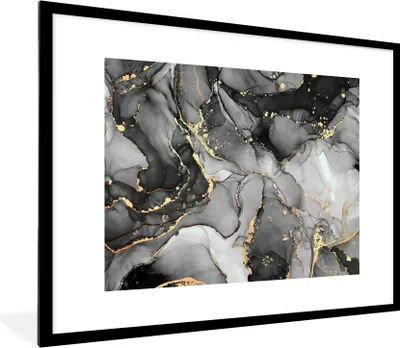 Produktbild von MuchoWow® Gerahmtes Poster Marmor - Schwarz - Gold - Grau 80x60 cm - Poster mit Schwarzem Bilderrahmen Wandposter Rahmen Foto Bilder - Schlafzimmer-Dekorationen - Fotoposter