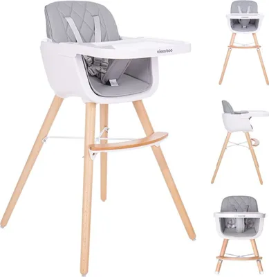 Obrázok produktu pre Kikkaboo, detská vysoká stolička 2 v 1 Woody, detská stolička, nastaviteľný stolík, sivé popruhy