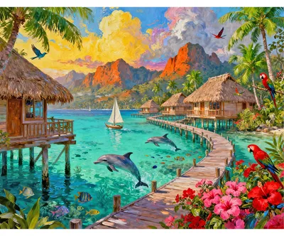 Diamond Painting Haus 40x50 cm, Landschaft Meer, Malen nach Zahlen Set