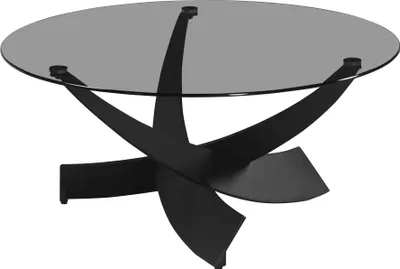 Produktbild von TANIRI Couchtisch rund aus Sicherheitsglas und pulverbeschichtetem Metall, geschwungen, grau-schwarz