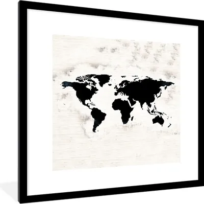Produktbild von MuchoWow® MuchoWow® Gerahmtes Poster Weltkarte - Schwarz - Holz 40x40 cm - Poster mit zchwarzem Bilderrahmen - Poster - Plakat im Rahmen