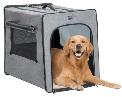 Productafbeelding van Draagbare transportbox voor grote honden, met pluche matje, lichtgrijs, afmetingen: 79 x 53,5 x 66 cm