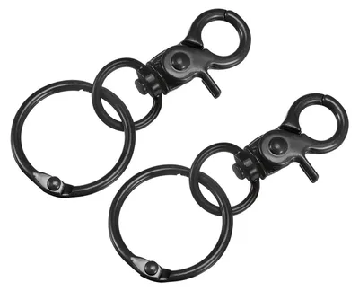2 Karabinerhaken 44 mm, schwarz, mit Schlüsselringen