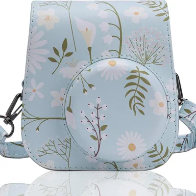 Produktbild von Kameratasche aus Kunstleder, kompatibel mit Fujifilm Instax Mini 11 Sofortbildkamera mit verstellbarem Gurt und Tasche (Chrysanthemum)