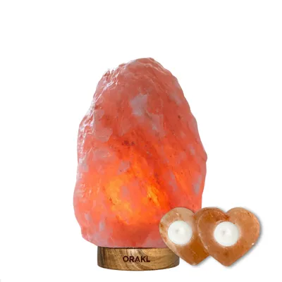 Produktbild von Orakl® - Dimmbares Salzlampenset Cupido - 2-4 KG - Salzlampe und Teelichthalter Cupido - 100% echtes Salz - Salzkristall-Lampe - Salzlampe - Salzstein