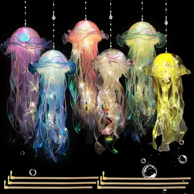 Productafbeelding van 6 stuks kwallen lampen - Hangend - Kwallen lantaarn - Oplichtend - Kwallenlantaarn - Decoraties - Draagbare kwallen