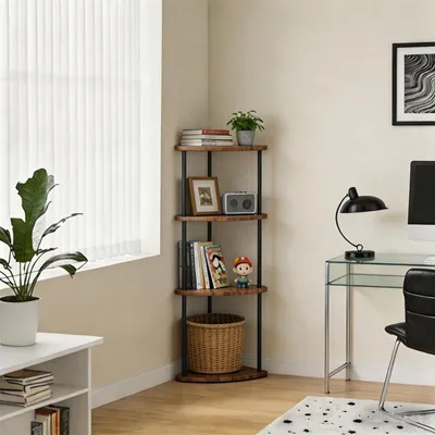 Produktbild von Eckregal stehend mit 4 Ebenen,Bücherregal,Mehrzweckregal Standregal, Aufbewahrungsregal, Lagerregal für Küche, Bad, Wohnzimmer,Büro 30x30x154cm
