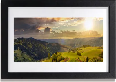 Produktbild von Bild 30x20 MDF-Rahmen Wandkunst Mountain Meadow Sunset