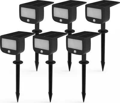 Produktbild von LED Solar Strahler Fluter Sicherheitsleuchte mit Funk Bewegungsmelder Dämmerungssensor 6er Set
