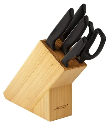 Küchenmesserset 5-teilig, Nitrum-Edelstahl, schwarzer Holzblock