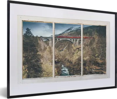Produktbild von MuchoWow® MuchoWow® Gerahmtes Poster Aussicht - Berg - Brücke 60x40 cm - Poster mit zchwarzem Bilderrahmen - Schlafzimmer - Plakat in Rahmen - Drucken