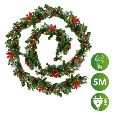Immagine prodotto di Clanmacy ghirlanda natalizia decorazione di Natale ghirlanda di abete decorazione natalizia interna ed esterna ghirlanda artificiale 5m 100 LED con decorativo