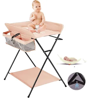 Produktbild von Baby Wickelkombi klappbar mit Wickelauflage Sicherheitsgurt Ablagefächern 80x66x98cm Rosa