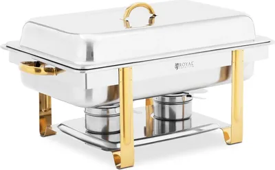 Image de Expondo Royal Catering Chafing Dish - GN 1/1 - Accents dorés - 9 L - 2 réservoirs de combustible -