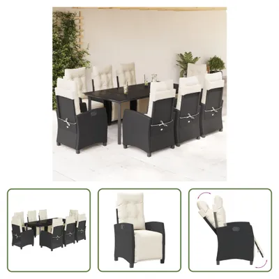 Produktbild von The Living Store 9-tlg. Garten-Essgruppe mit Kissen Schwarz Poly Rattan