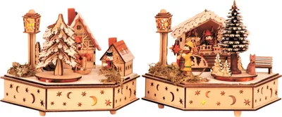 Produktbild von LED Holzstadt  Winter beleuchtet mit Musik Batteriebetrieben Weihnachtsdeko