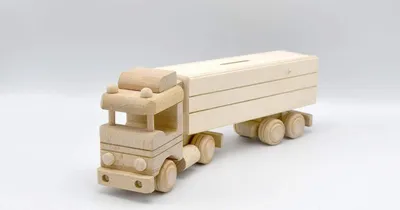Produktbild von MyBer LKW Spardose aus Massivholz mit Anhänger Handarbeit Sparschweinschen Holz Auto PM-DG004A