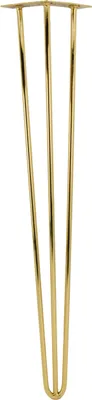A set of three gold-colored hairpin legs for furniture, shown against a white background.