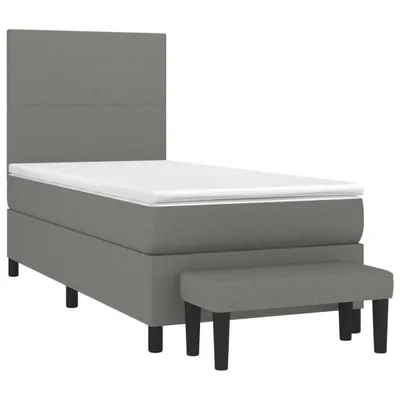 Image de Sommier à lattes de lit et matelas Gris foncé 90x190 cm Tissu