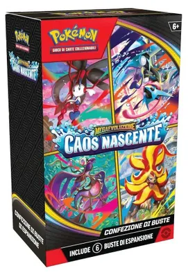 Zdjęcie produktu dla Pokemon - Megaevoluzione Caos Nascente - Bundle 6 Buste – Karty kolekcjonerskie – the-pokemon-company